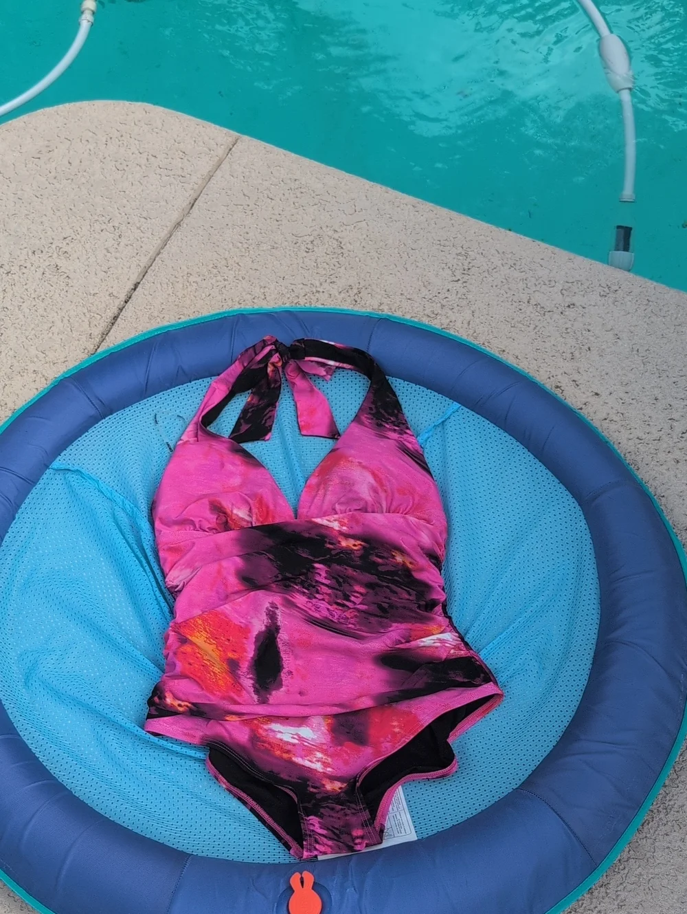 Dkny Pink And Black One Piece Swimsuit With Halter Neckline. - Picture 4 of 6
